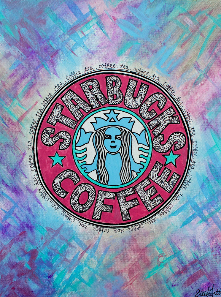 My “Starbucks in Color” 11"x14" original canvas is a colorful take on a classic. It's a vibrant addition to a kitchen or coffee bar.