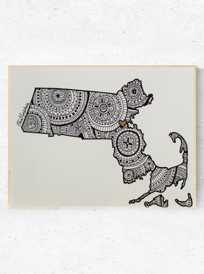 Map of Massachusetts Print (Black & White) The Blank Canvas Company
