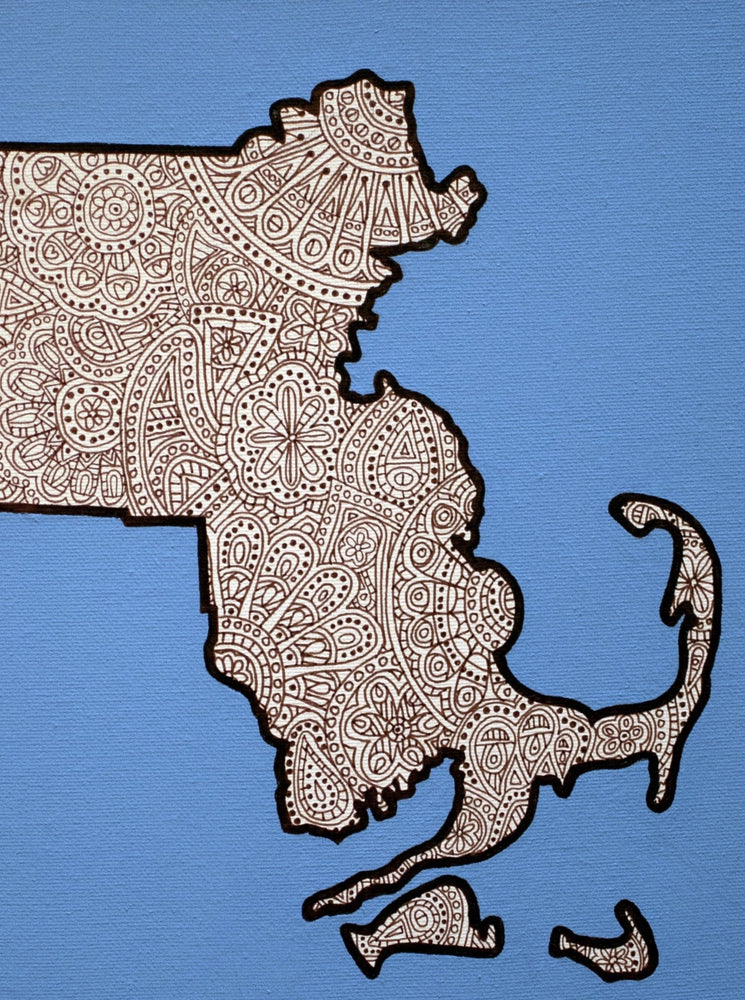 Map of Massachusetts Greeting Card (Blue)