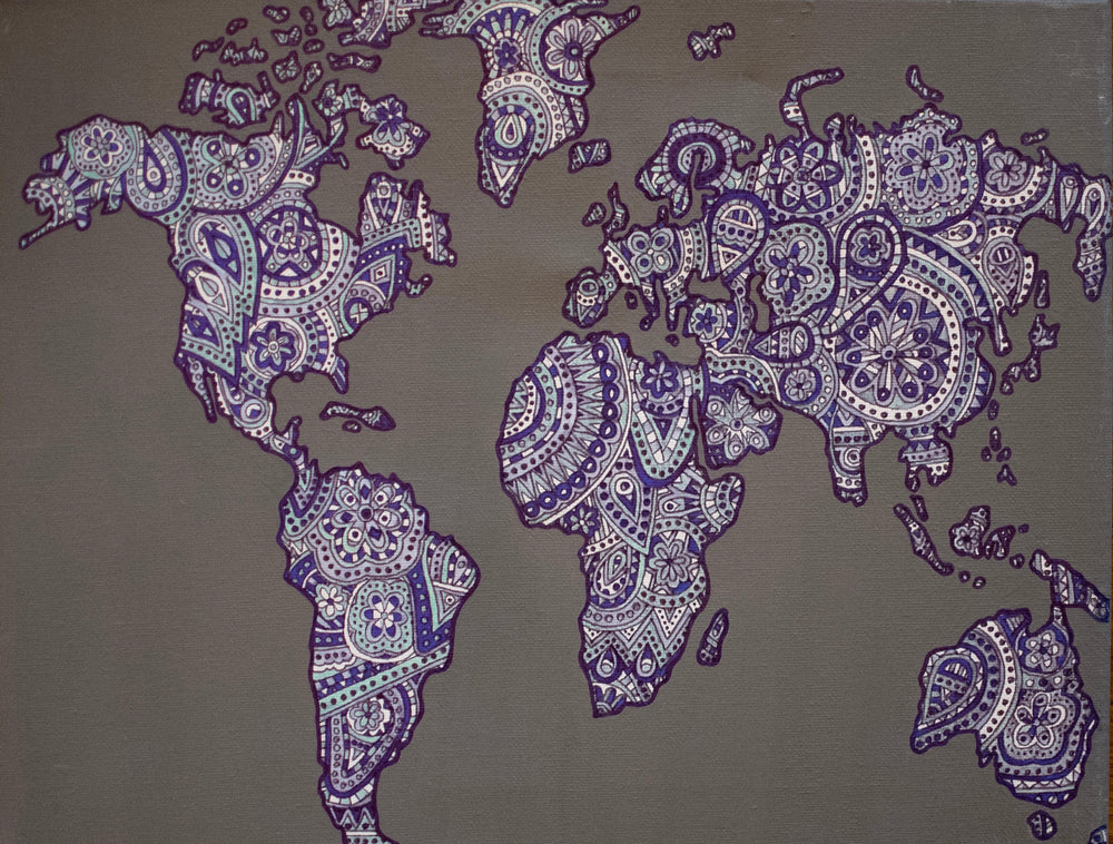 My “Map of The World” 11"x14" original canvas is a reminder of how dope our big, beautiful world is. This is a great statement piece for a living room or bedroom.