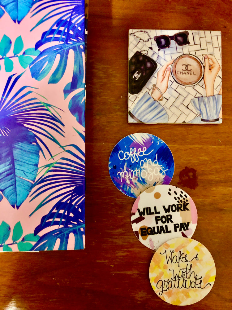 Ignite your inner girl boss with my Female Empowerment Stickers! They're the perfect way to spruce up your laptop, notebooks or Yeti coolers. They also make great gifts! Pair them with one of my homemade greeting cards and send a girlfriend something that will make her smile.  The “Coffee & Mimosas” sticker pairs together my two favorite breakfast drinks. It’s a little bit of energy mixed with a little bit of party. If you need some coffee bar art, or just a coffee (*raises hand*), this one’s for you.