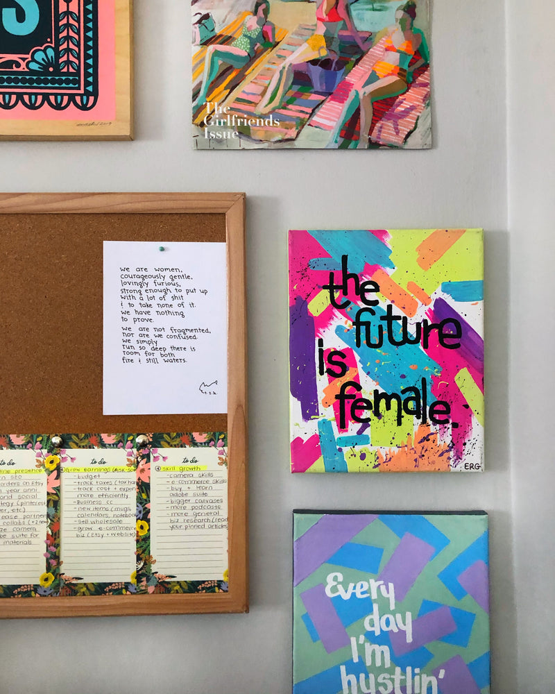 Erica Goldstein, founder of The Blank Canvas Company, creates handmade artwork - canvases, prints and greeting cards - to empower women. Her female-forward artwork can be the perfect addition to your office gallery wall!