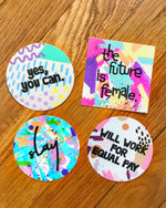 Erica Goldstein, founder of The Blank Canvas Company, creates handmade artwork - canvases, prints and greeting cards - to empower women. She also just released Female Empower Stickers! They're 3"x3" and come in various original designs.