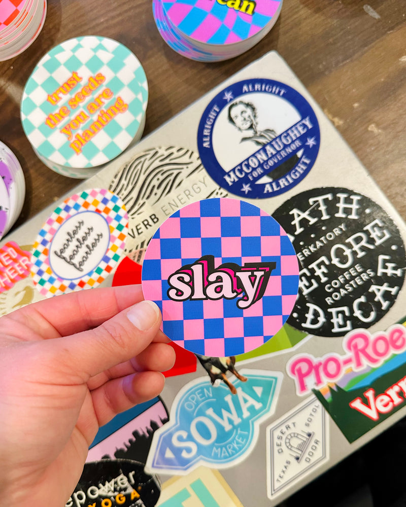 Checkerboard Pink & Blue Slay Sticker | The Blank Canvas Co. Art – The ...