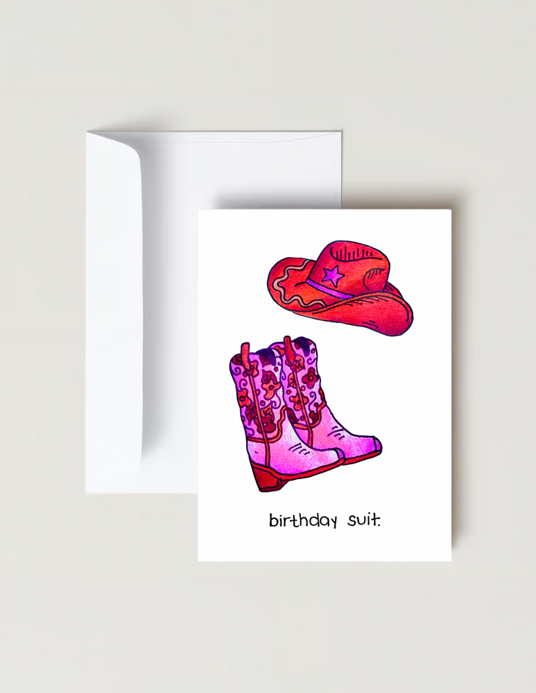 Pink Western Cowgirl Birthday Suit Celebration Card