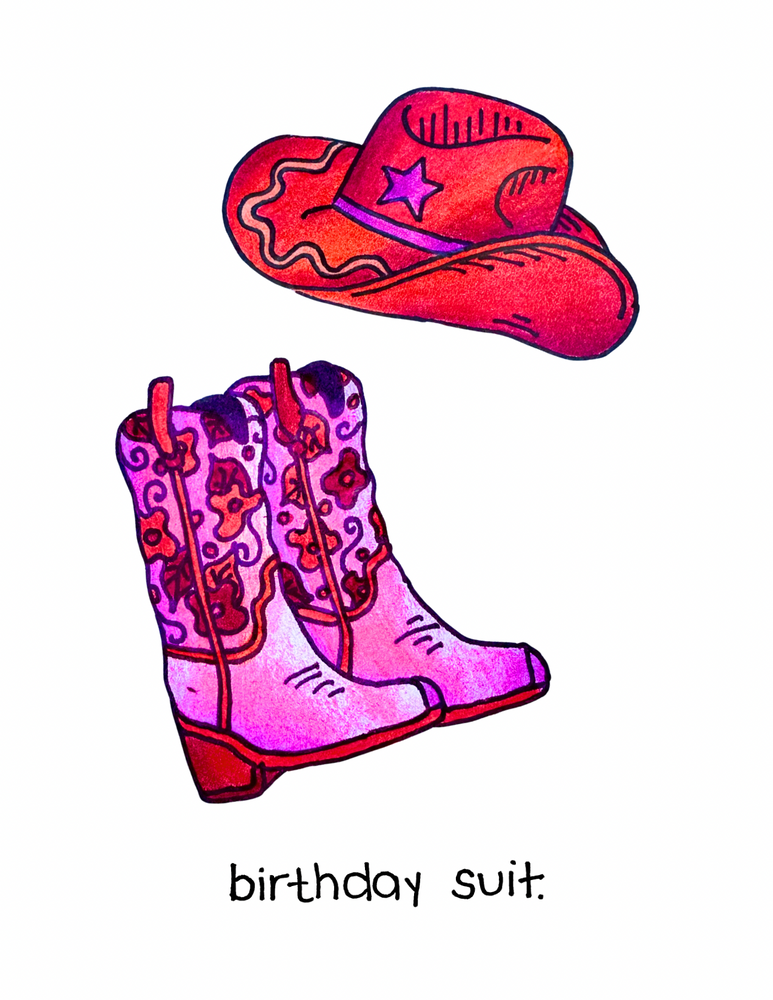 Pink Western Cowgirl Birthday Suit Celebration Card