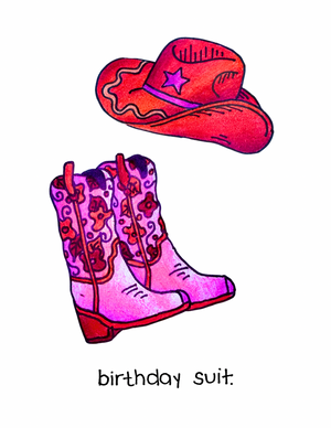 Pink Western Cowgirl Birthday Suit Celebration Card