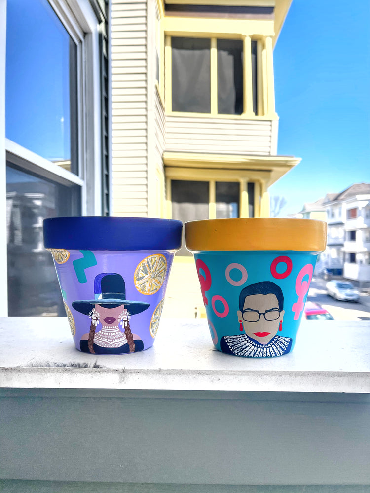 My “RBG" planter is inspired by the queen of the court - Miss Ruth Bader Ginsburg (may this goddess rest in peace). It's meant to pair the courage + the boldness of this strong female lead who has paved the way towards female empowerment.