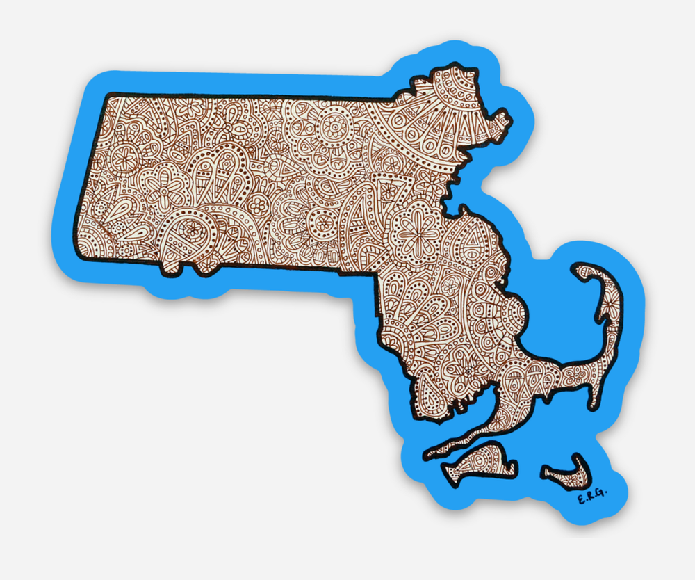 Map of Massachusetts Sticker (Blue)