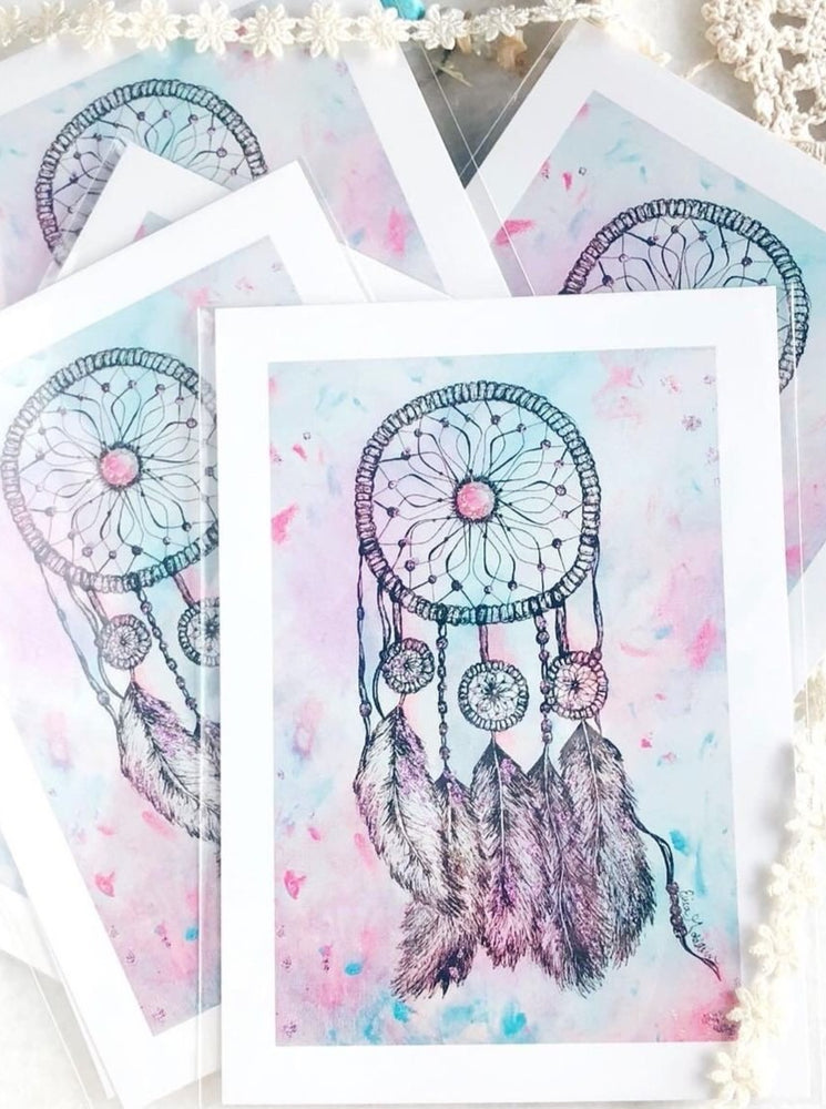 
                
                    Load image into Gallery viewer, The “Pastel Dreamcatcher” art print is perfect for the dreamers &amp;amp; believers. It’s meant to inspire and serve as a reminder that no dream is too big to chase. This piece is great for a nursery or girl’s bedroom. The prints are available in 5&amp;quot;x7,&amp;quot; 8&amp;quot;x10&amp;quot; and 11&amp;quot;x14&amp;quot;.
                
            