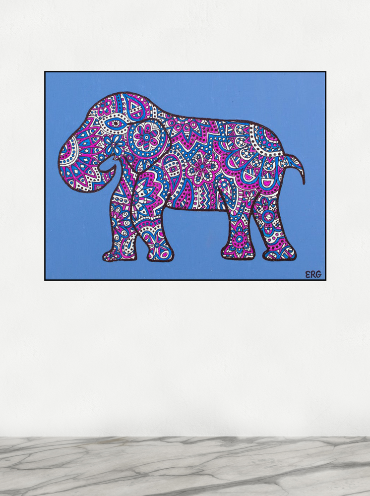 Blue & Pink Elephant Print