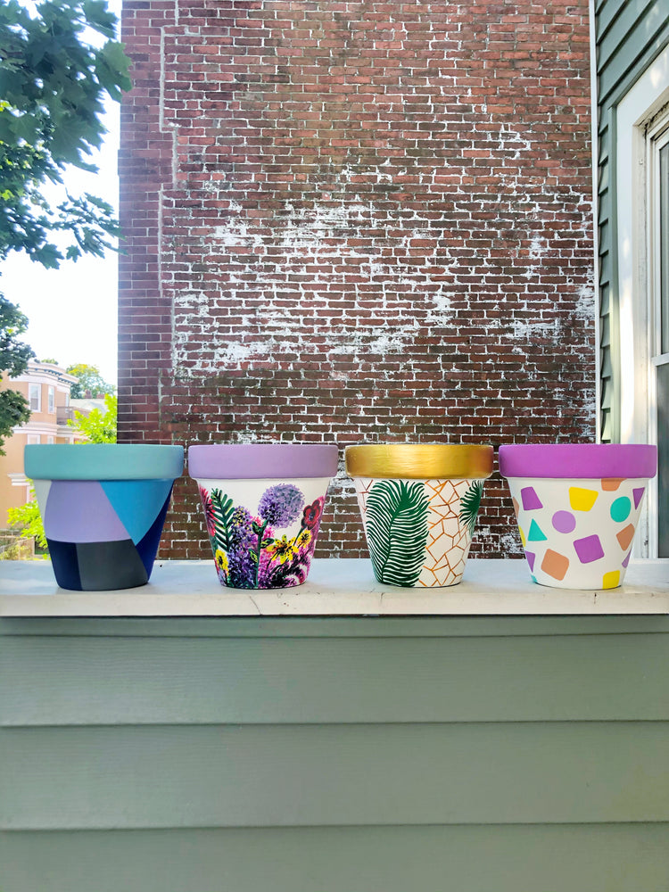 My "Gold Leaf" hand painted terracotta planter is my classiest planter! The gold trim and geometric detail makes this palm planter extra feminine.