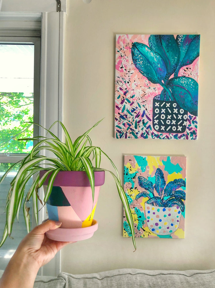 My “Birds of Pastel Paradise” original canvas is a statement piece that brings calming vibes and greenery to your entertaining space, whether that be your living room, dining room or second bedroom.