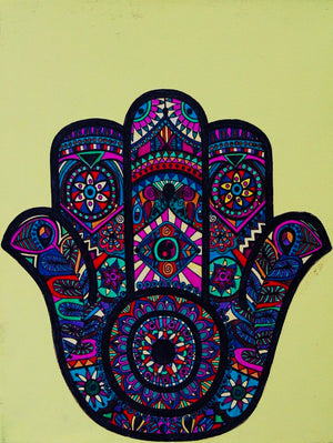 
                
                    Load image into Gallery viewer, The “Colorful Hamsa” art print is a reminder that the universe has our back. It&amp;#39;s meant to bring its owner happiness, luck, health and good fortune. The print is available in 8&amp;quot;x10&amp;quot; and 11&amp;quot;x14&amp;quot;.
                
            
