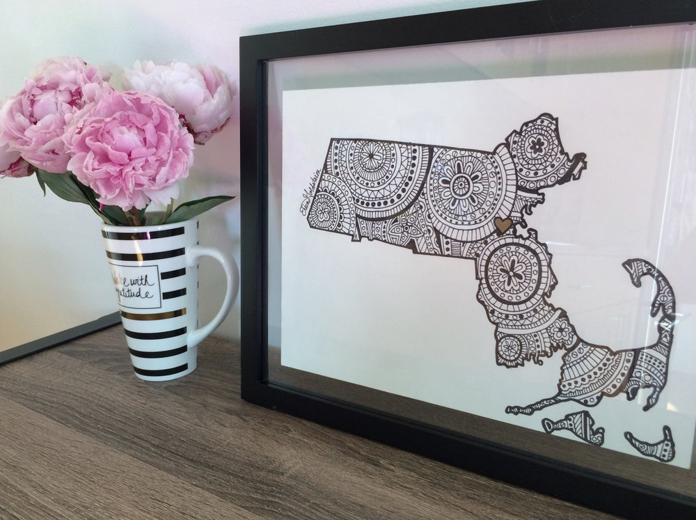 My “Map of Massachusetts (Black and White)” art print is a symbol of my new home - Boston. This city gives me all the warm & fuzzies. I hope this print does the same for you. There's no place like home! This print is available in 8"X10" or 11"x14".