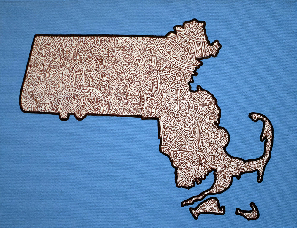 
                
                    Load image into Gallery viewer, My “Map of Massachusetts (Blue)” 5&amp;quot;x7&amp;quot; greeting card is a symbol of my new home - Boston. This city gives me all the warm &amp;amp; fuzzies. I hope this print does the same for your recipient. There&amp;#39;s no place like home!
                
            