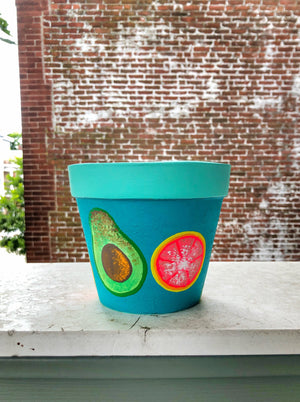 
                
                    Load image into Gallery viewer, My “Grapefruit Avocado&amp;quot; hand painted terracotta planter is extra bold and extra bright - just like you!
                
            