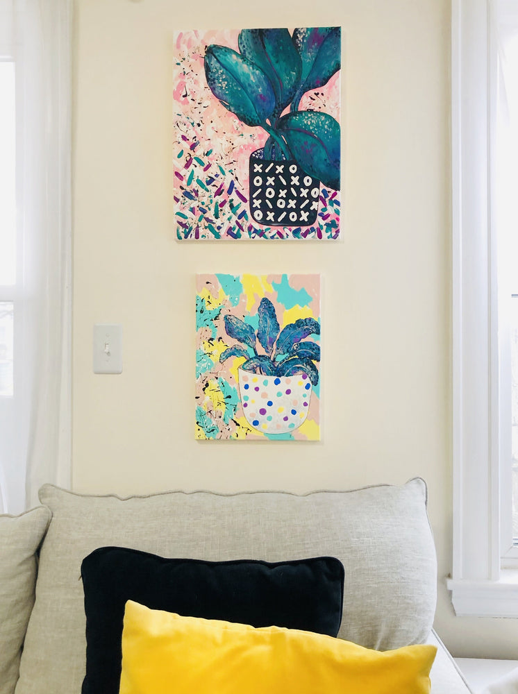 My “Birds of Pastel Paradise” original canvas is a statement piece that brings calming vibes and greenery to your entertaining space, whether that be your living room, dining room or second bedroom.