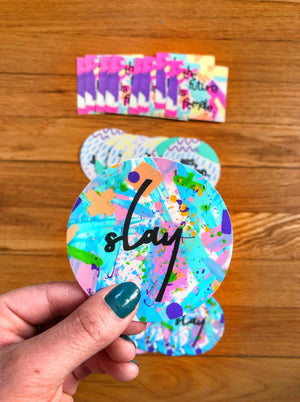 My “Slay” 3"x3" circle sticker is your daily reminder that you’re a fucking bad ass. No matter what obstacles are in put in front of you, know that you’ll crush through it because you’re worth it. Slay that day, girl!