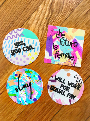 The “Will Work For Equal Pay” 3"x3" circle sticker is a statement piece around equal rights in the workplace for women. Let’s close the gender pay gap together!